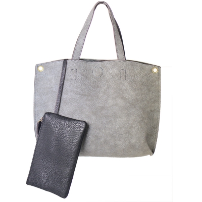 Reversible Soft Faux Leather Tote Bag BGA-4783 39187 Grey